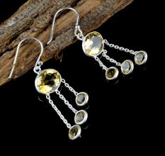 Citrine gemstone chain earring, 925 Sterling silver dangle earring, Gifts for women
